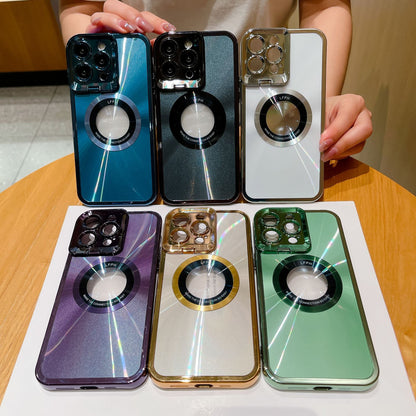 Luxury Electroplated Magsafe Case with Stand for 12/13/14 Pro Max