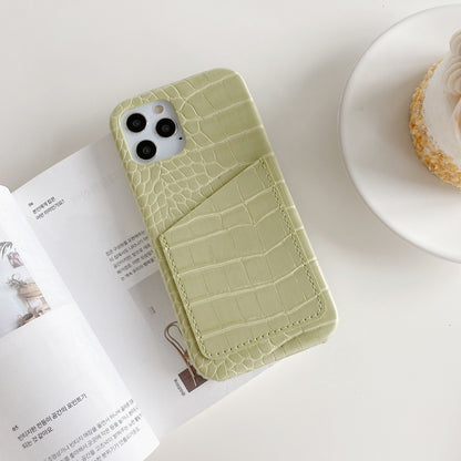 Leather crocodile-striped card case
