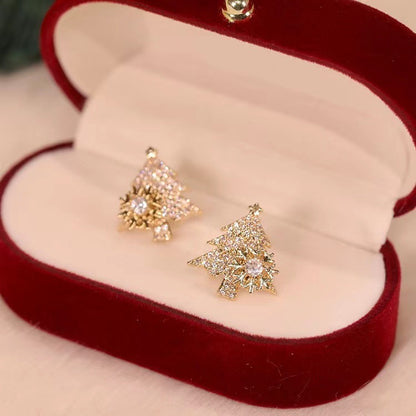 Rotatable Christmas Tree Rhinestone Earrings