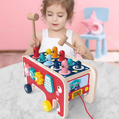 Montessori Wooden Pounding Bench – Educational Animal Bus Toy