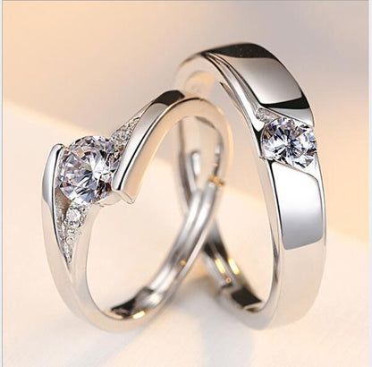 Simulated Diamond Couple Rings - 925 Silver Wedding Bands