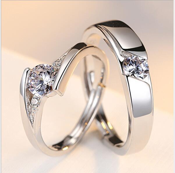 Simulated Diamond Couple Rings - 925 Silver Wedding Bands