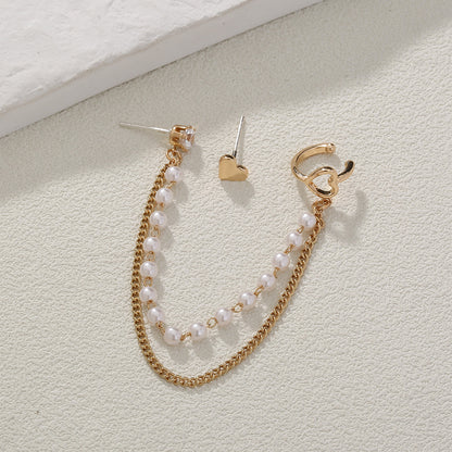 Korean Pearl Earbone Clip No-Hole Love Earrings