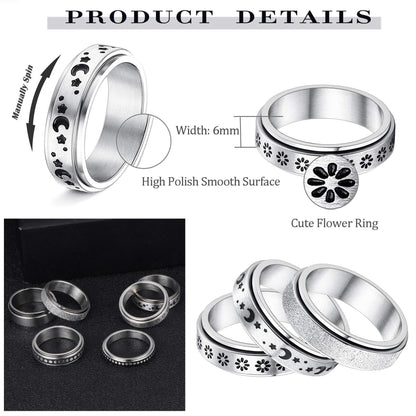 Stainless Steel Spinner Ring – Moon & Stars Anxiety Relief