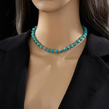 Turquoise French Retro Beaded Necklace For Women