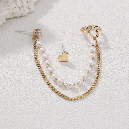 Korean Pearl Earbone Clip No-Hole Love Earrings