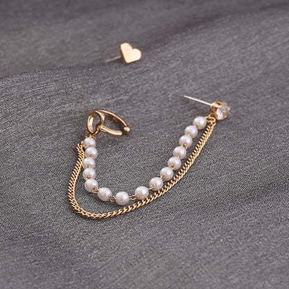 Korean Pearl Earbone Clip No-Hole Love Earrings