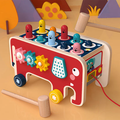Montessori Wooden Pounding Bench – Educational Animal Bus Toy
