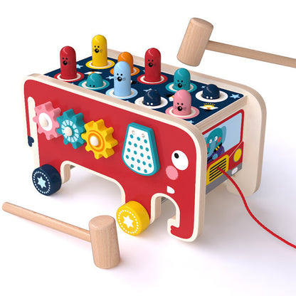 Montessori Wooden Pounding Bench – Educational Animal Bus Toy