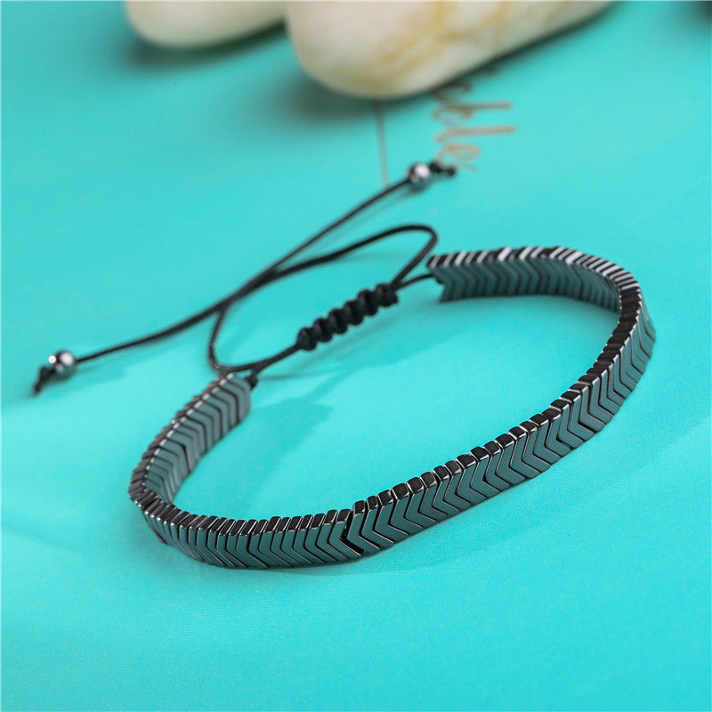 Men's Black Iron Stone Woven Bracelet Set