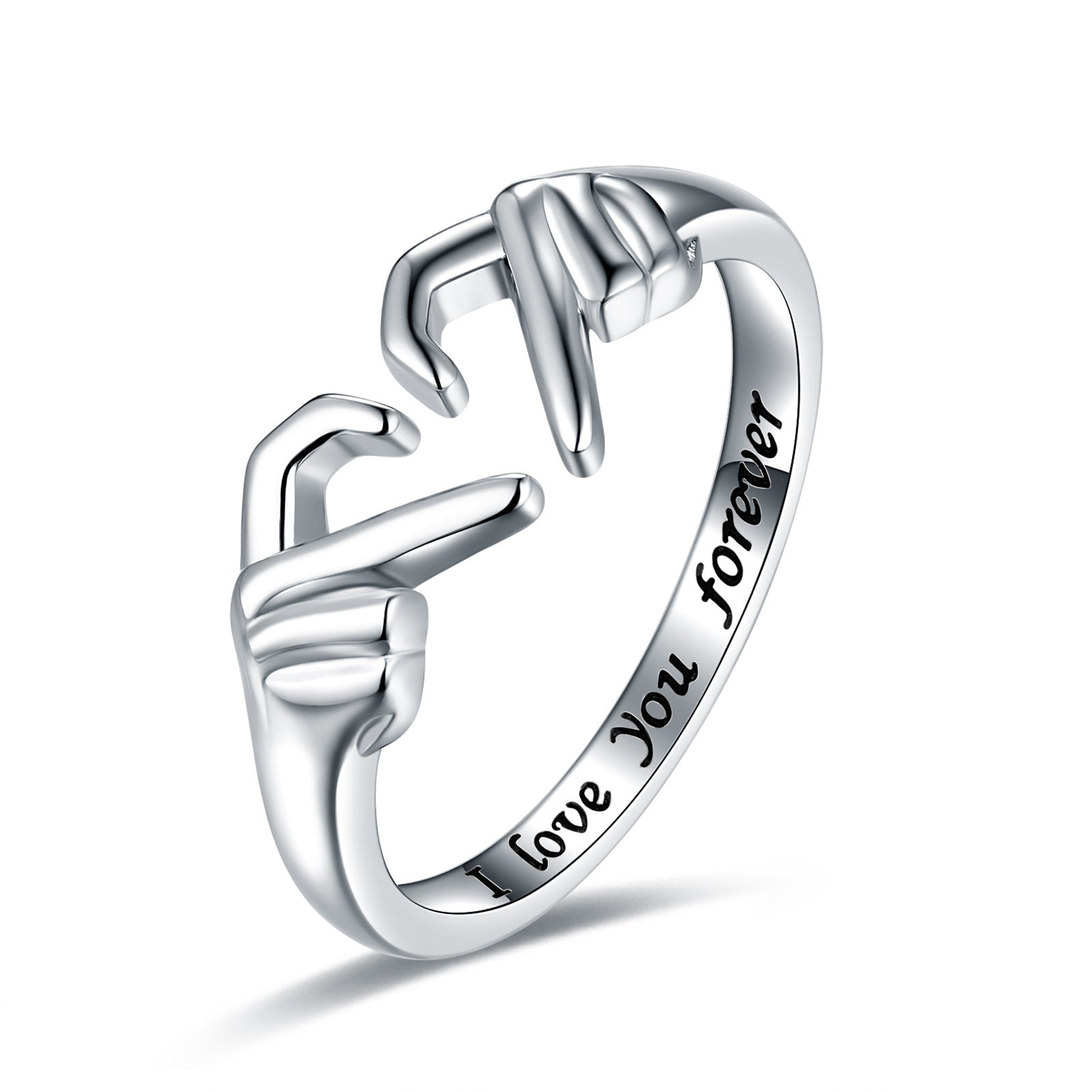 Romantic Heart Hand Hug Ring - Silver Couple Jewellery