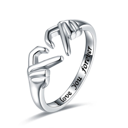 Romantic Heart Hand Hug Ring - Silver Couple Jewellery