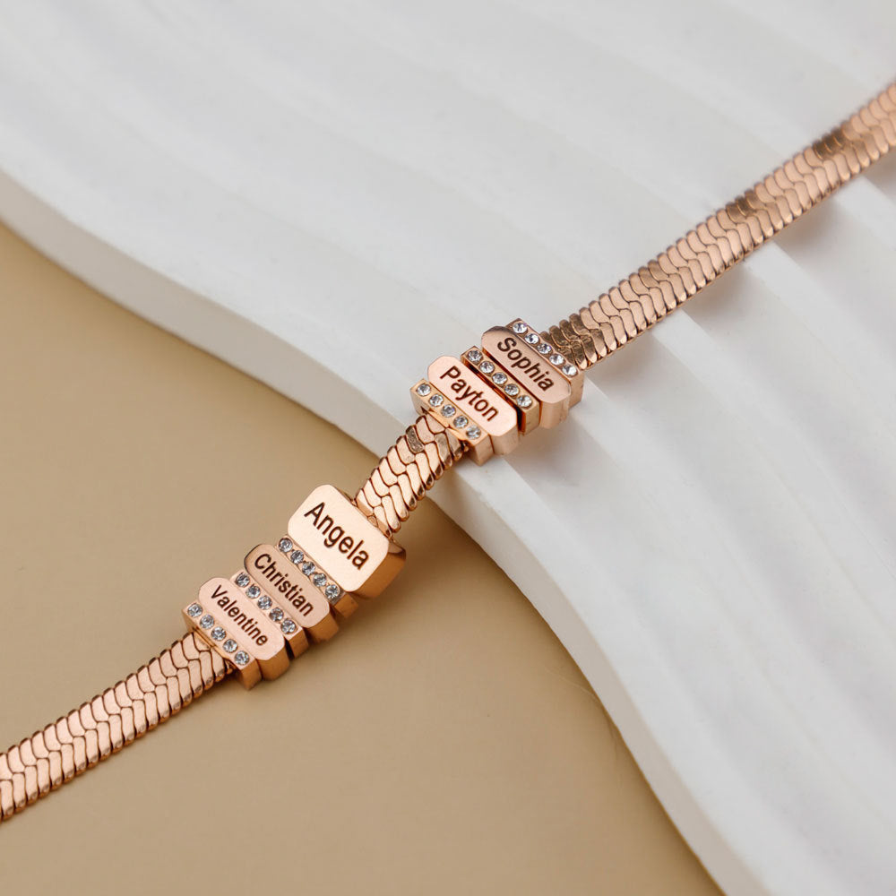 Custom Name Beaded Stainless Steel Bracelet Gift