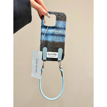 Ins Autumn And Winter Flannel Contrast Color Check Applicable Phone Case