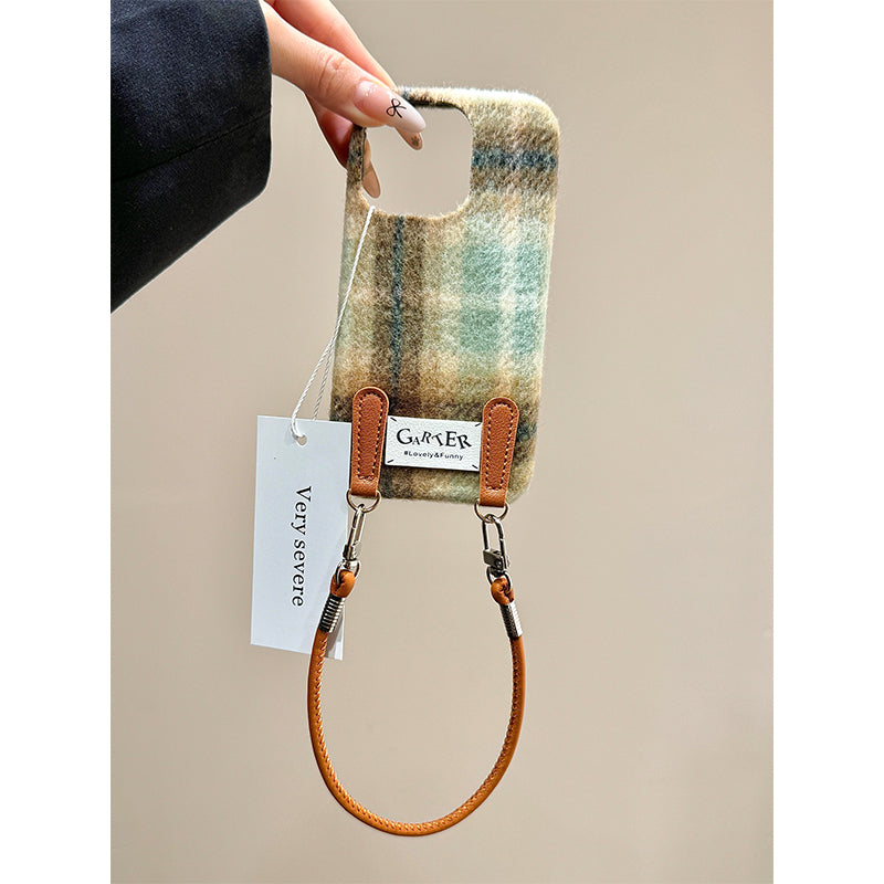 Ins Autumn And Winter Flannel Contrast Color Check Applicable Phone Case