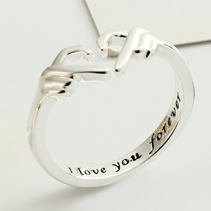 Romantic Heart Hand Hug Ring - Silver Couple Jewellery