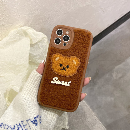Plush Embroidered 3D Cute Teddy Bear Phone Case