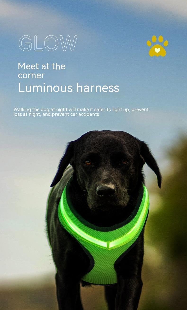LED Dog Harness - USB Rechargeable Reflective Chest Strap for Large Dogs