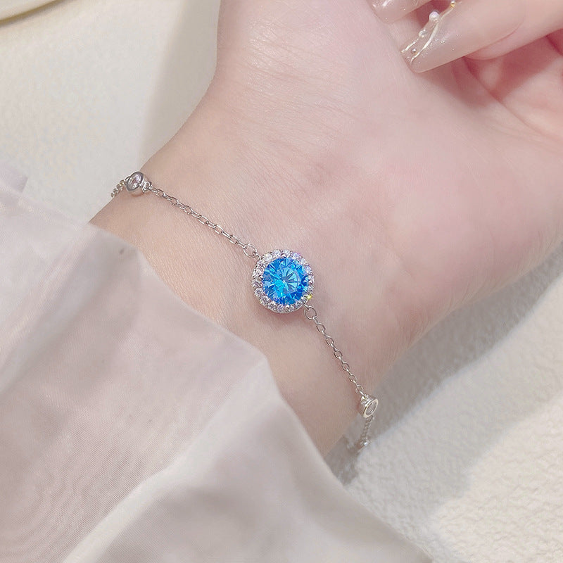 Sterling Silver Inlaid Zirconium Bracelet