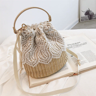 Straw bag women's bag new sweet woven bucket handbag