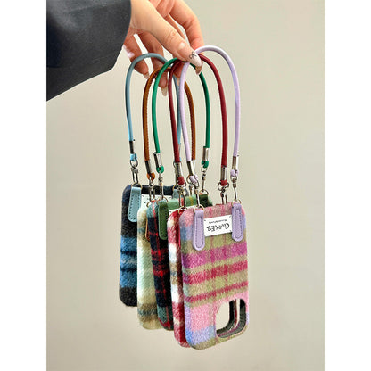 Ins Autumn And Winter Flannel Contrast Color Check Applicable Phone Case