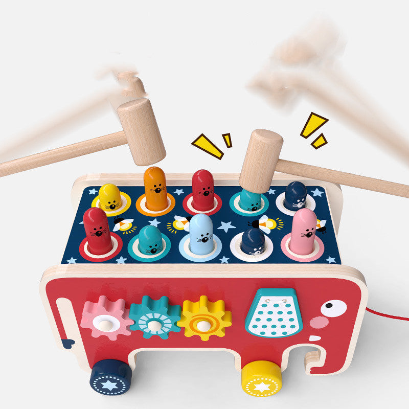 Montessori Wooden Pounding Bench – Educational Animal Bus Toy